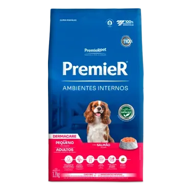 Racao Premier Ambientes Internos Dermacare Caes Adultos Racas Pequenas 12kg frente